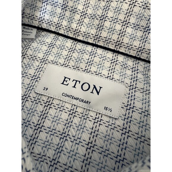 ETON Shirt Mens 15.5 39 Medium Blue White Plaid Contemporary Fit Dress Business - Picture 2 of 7